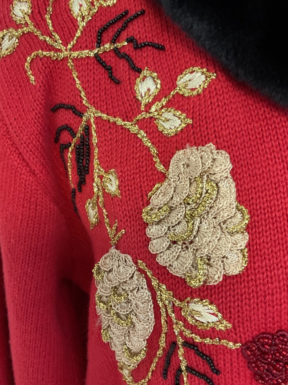 ✨ Rare Vintage Storybook Knits Cardigan Faux Fur Collar - size S - Picture 3 of 12